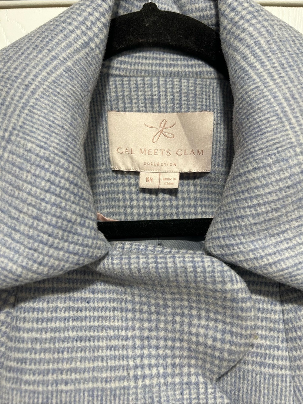 Gal Meets Glam Collection Aubrey Scalloped Houndstooth Check Blue Coat Size M - Picture 5 of 12
